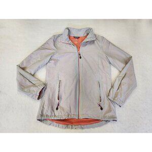 Lands End Women S Tall Gray Orange Zip Track Jacket Collar Breathable Pockets